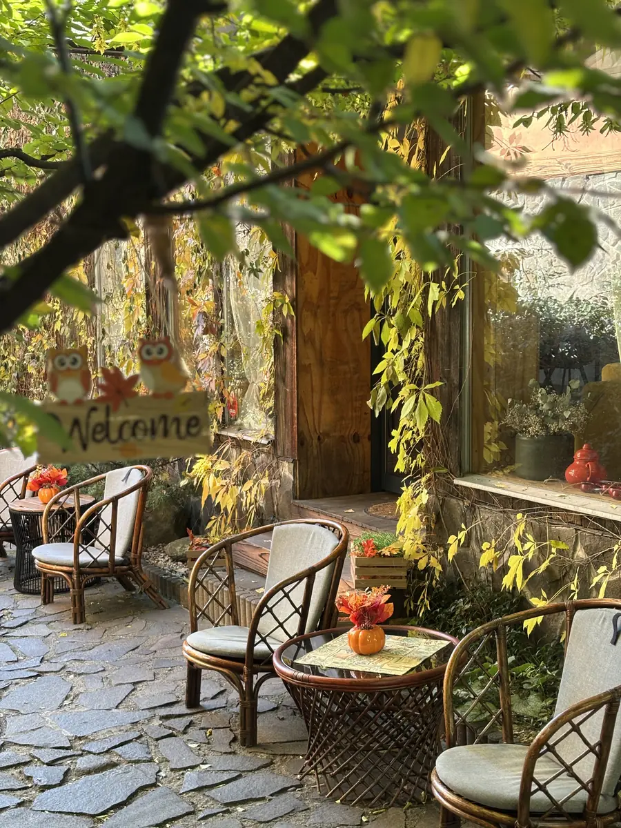 The autumn terrace with rattan seating
