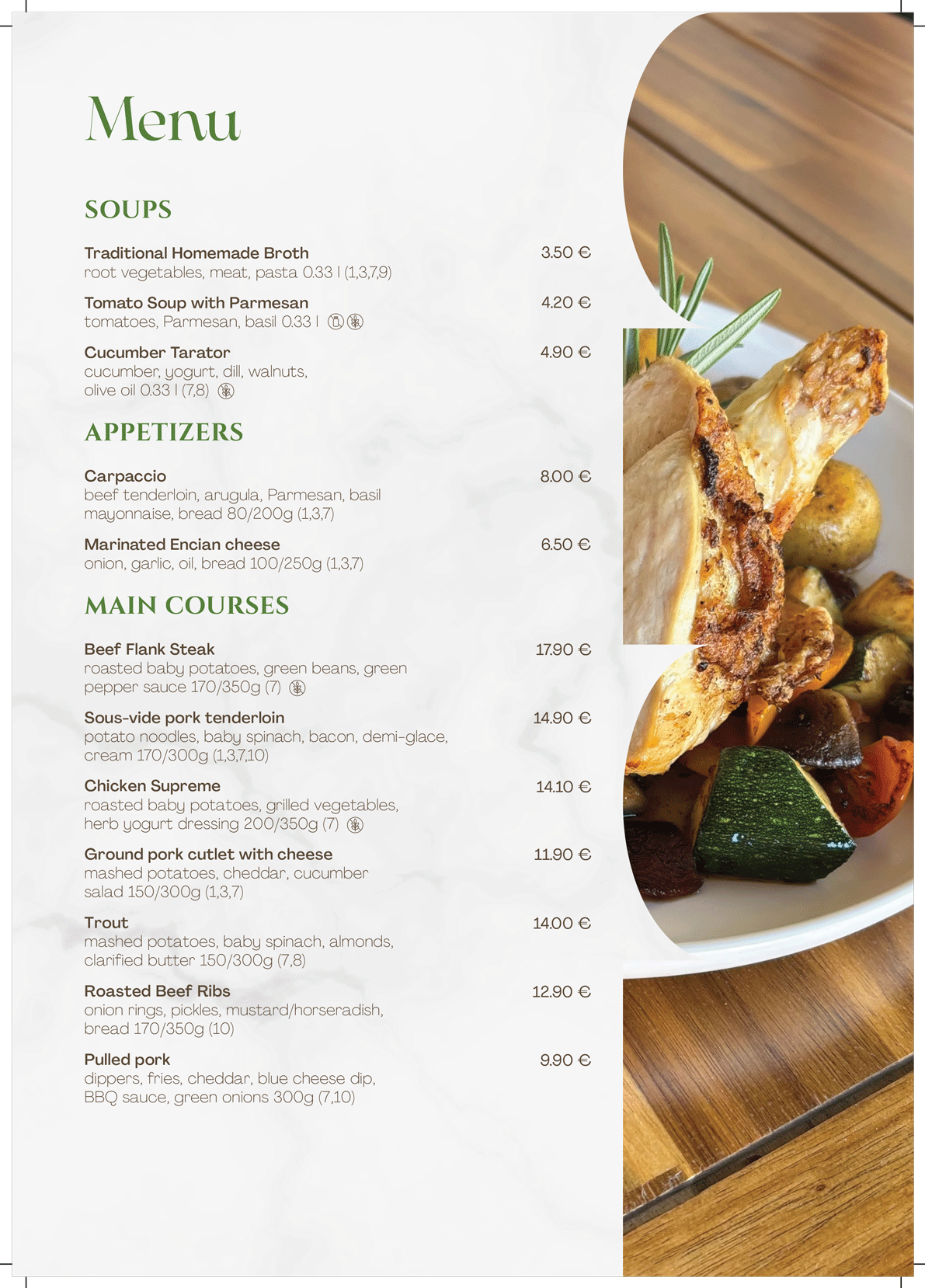 Green Garden menu — page 1